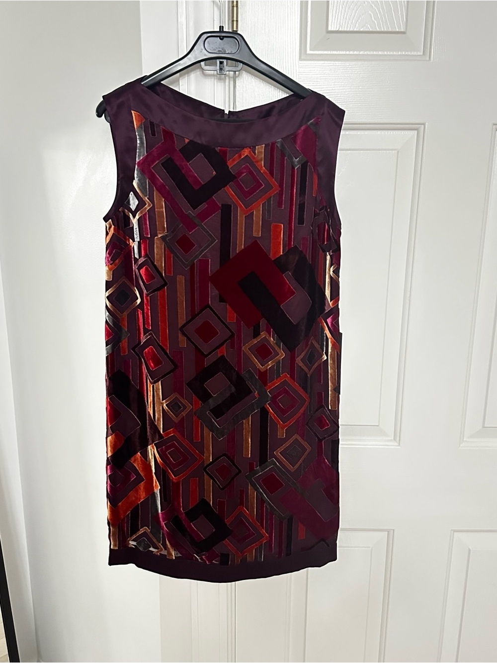 Steve Madden Plum Velvet Geo-Print Mini Dress with Red & Gold Accents